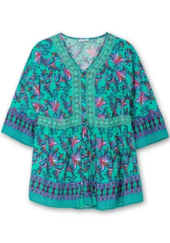 Longbluse im Boho-Stil, mit Trompetenärmeln