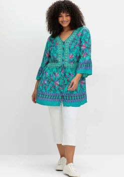 Longbluse im Boho-Stil, mit Trompetenärmeln