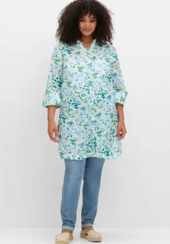 Longbluse mit Blätterdruck und 3/4-Ärmeln
