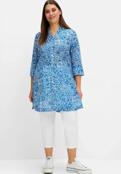 Longbluse mit Blätterdruck und 3/4-Ärmeln