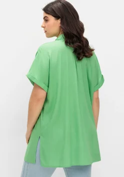 Longbluse mit Hemdkragen und kurzem Arm