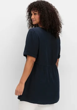 Longbluse mit Knopfleiste und Taschen