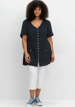 Longbluse mit Knopfleiste und Taschen