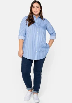 Longbluse mit Streifen und gerundetem Saum