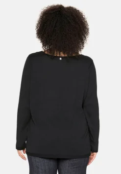 Longpullover mit U-Boot-Ausschnitt und Leinenanteil