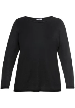 Longpullover mit U-Boot-Ausschnitt und Leinenanteil