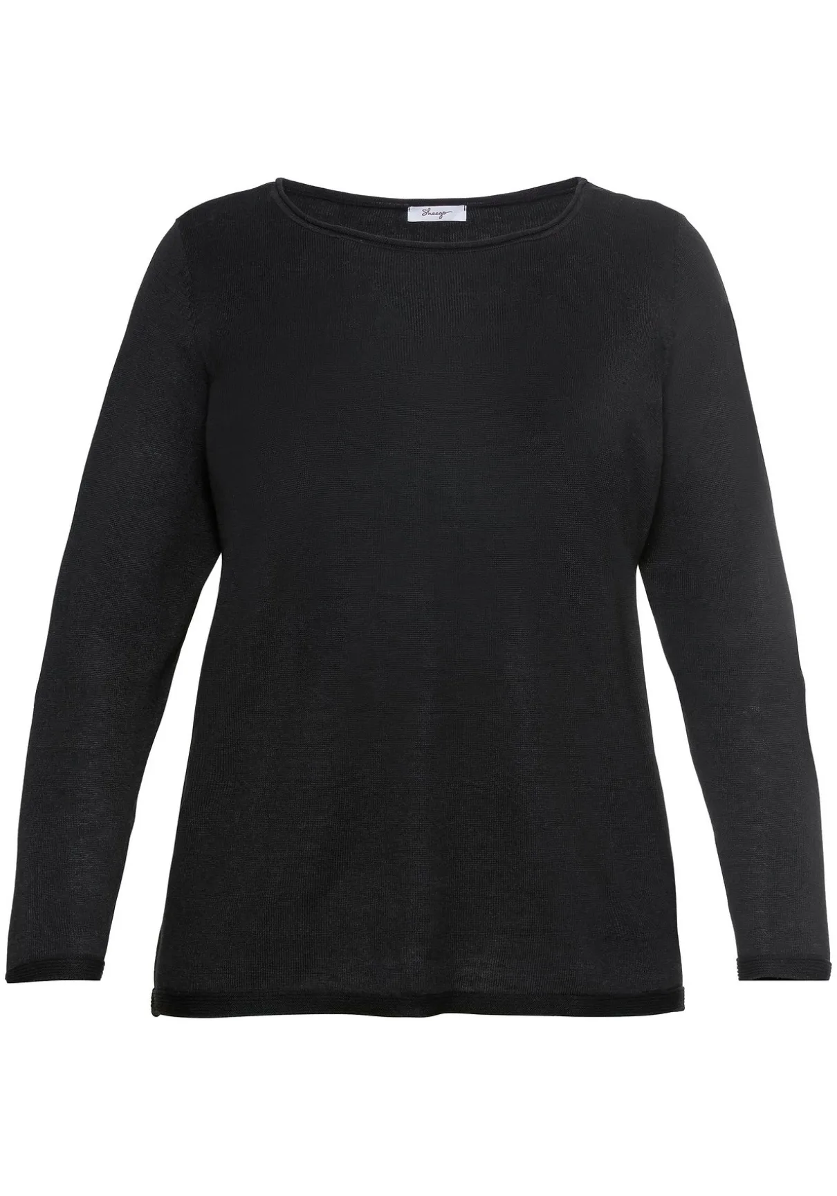 Longpullover mit U-Boot-Ausschnitt und Leinenanteil