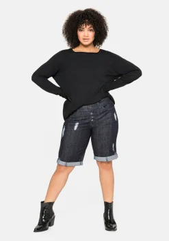 Longpullover mit U-Boot-Ausschnitt und Leinenanteil