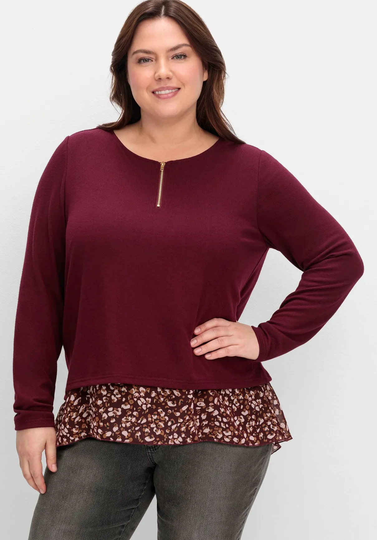 Longshirt aus Feinstrick, mit Chiffonfutter