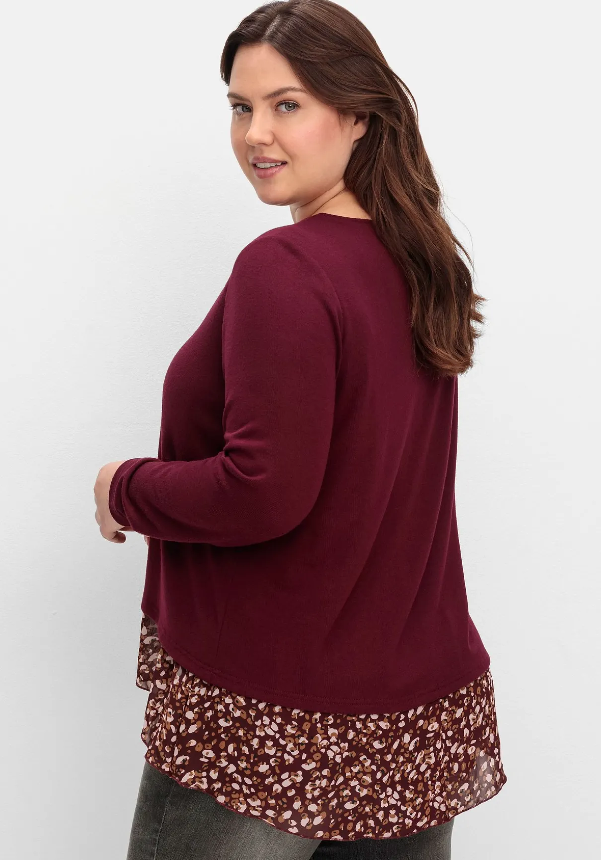 Longshirt aus Feinstrick, mit Chiffonfutter