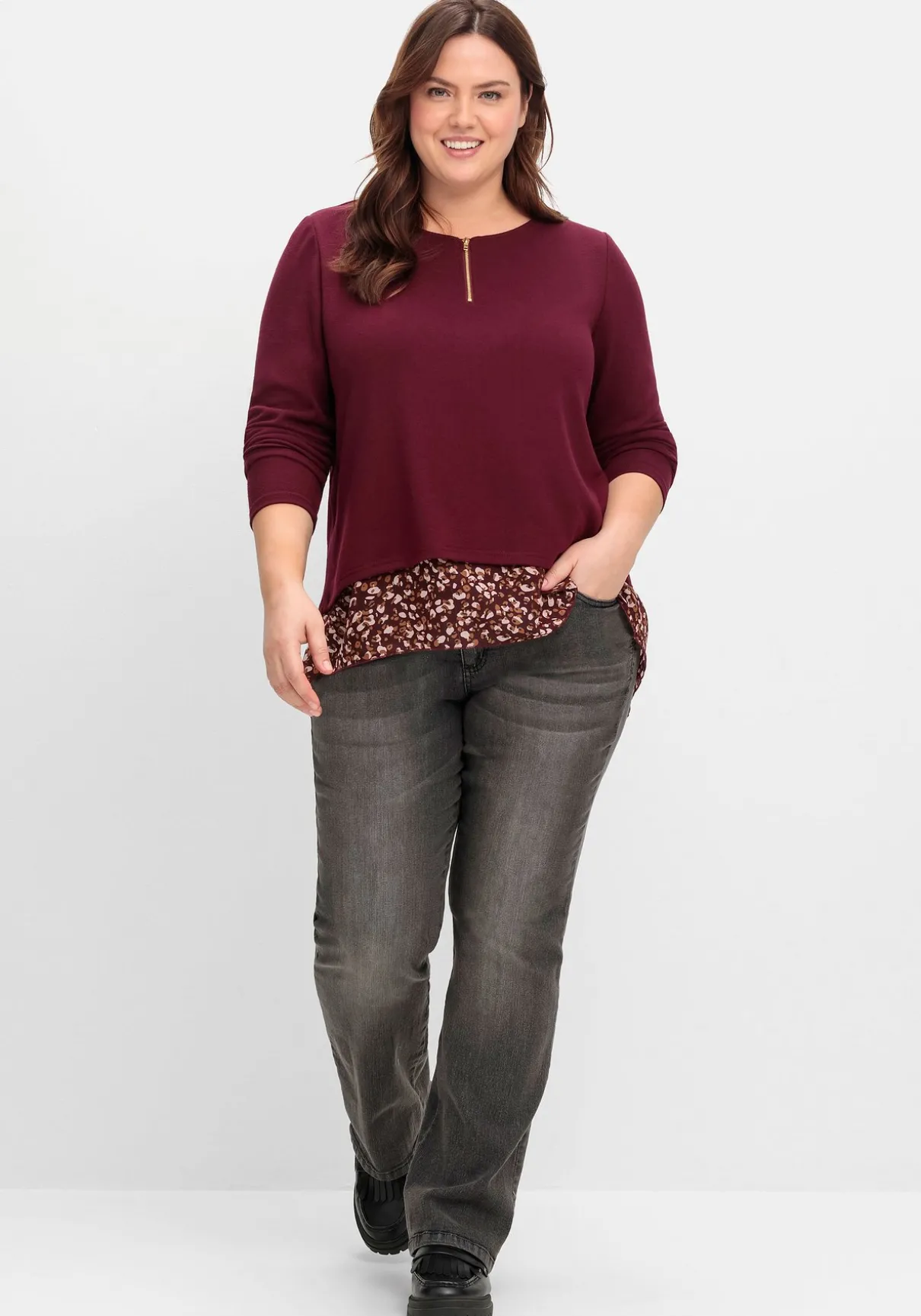 Longshirt aus Feinstrick, mit Chiffonfutter