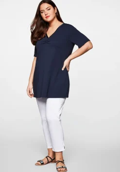 Longshirt in A-Linie mit Raffung am V-Ausschnitt