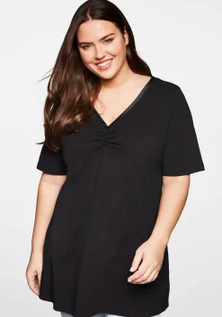 Longshirt in A-Linie mit Raffung am V-Ausschnitt