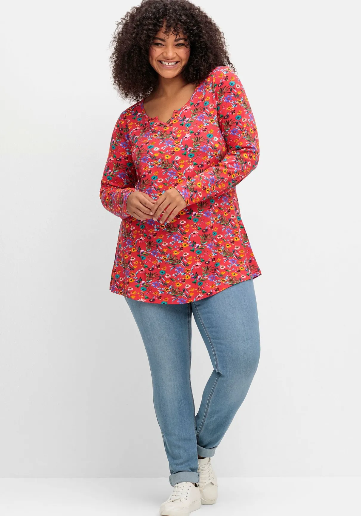 Longshirt mit Blümchen-Alloverdruck