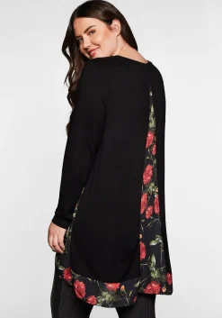 Longshirt mit floral bedruckten Einsätzen