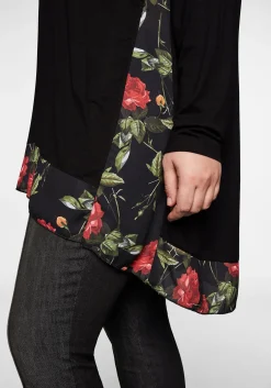 Longshirt mit floral bedruckten Einsätzen