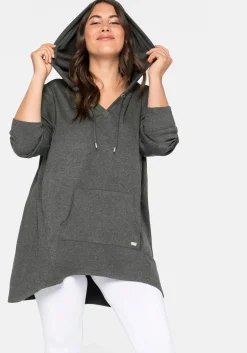 Longshirt mit Kängurutasche, im Vokuhila-Schnitt