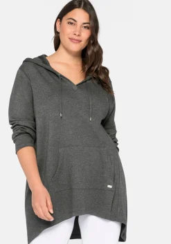 Longshirt mit Kängurutasche, im Vokuhila-Schnitt