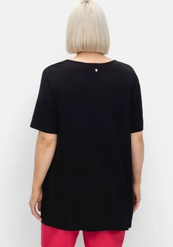 Longshirt mit Spitzenpasse, in A-Linie