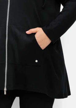 Longshirtjacke mit Kapuze und Kängurutasche