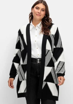 Longstrickjacke mit grafischem Jacquardmuster