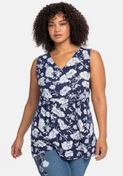 Longtop mit Blumendruck und Spitze im Rücken