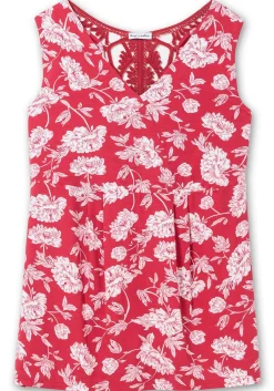 Longtop mit Blumendruck und Spitze im Rücken