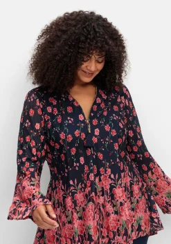 Longtunika aus Mesh, mit Trompetenärmeln