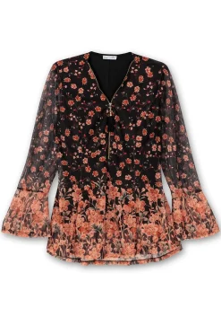 Longtunika aus Mesh, mit Trompetenärmeln