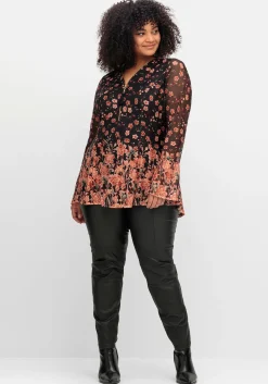 Longtunika aus Mesh, mit Trompetenärmeln