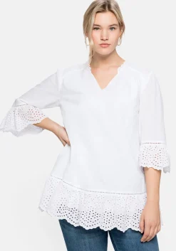 Longtunika mit Lochmusterdetails und Volantspitze