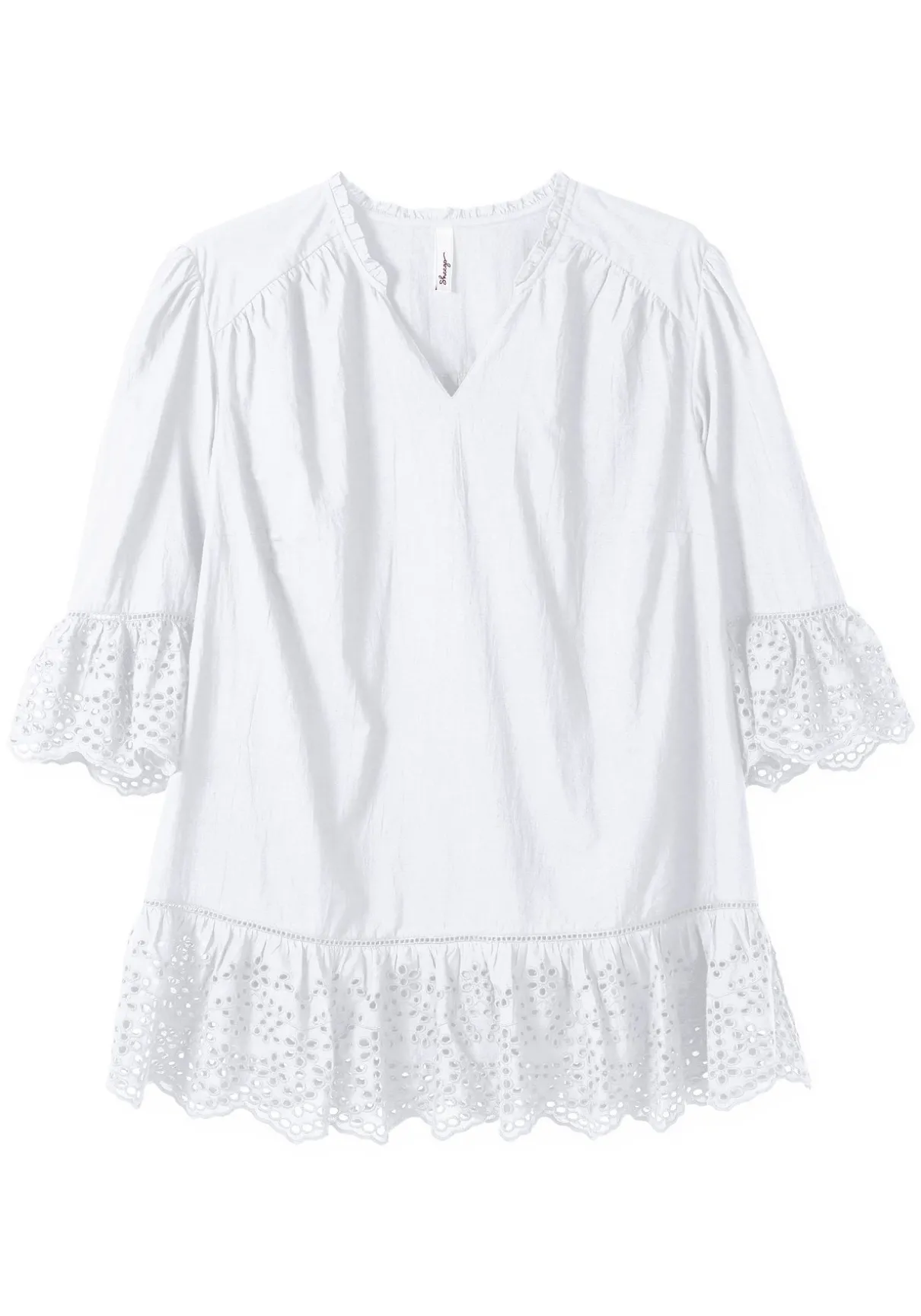 Longtunika mit Lochmusterdetails und Volantspitze