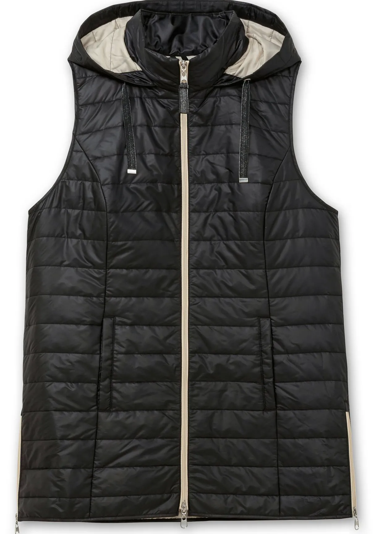 Longweste mit Kapuze und Kontrastdetails