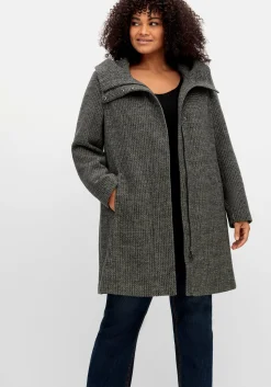 Mantel mit großer Kapuze, in A-Linie, mit Wollanteil