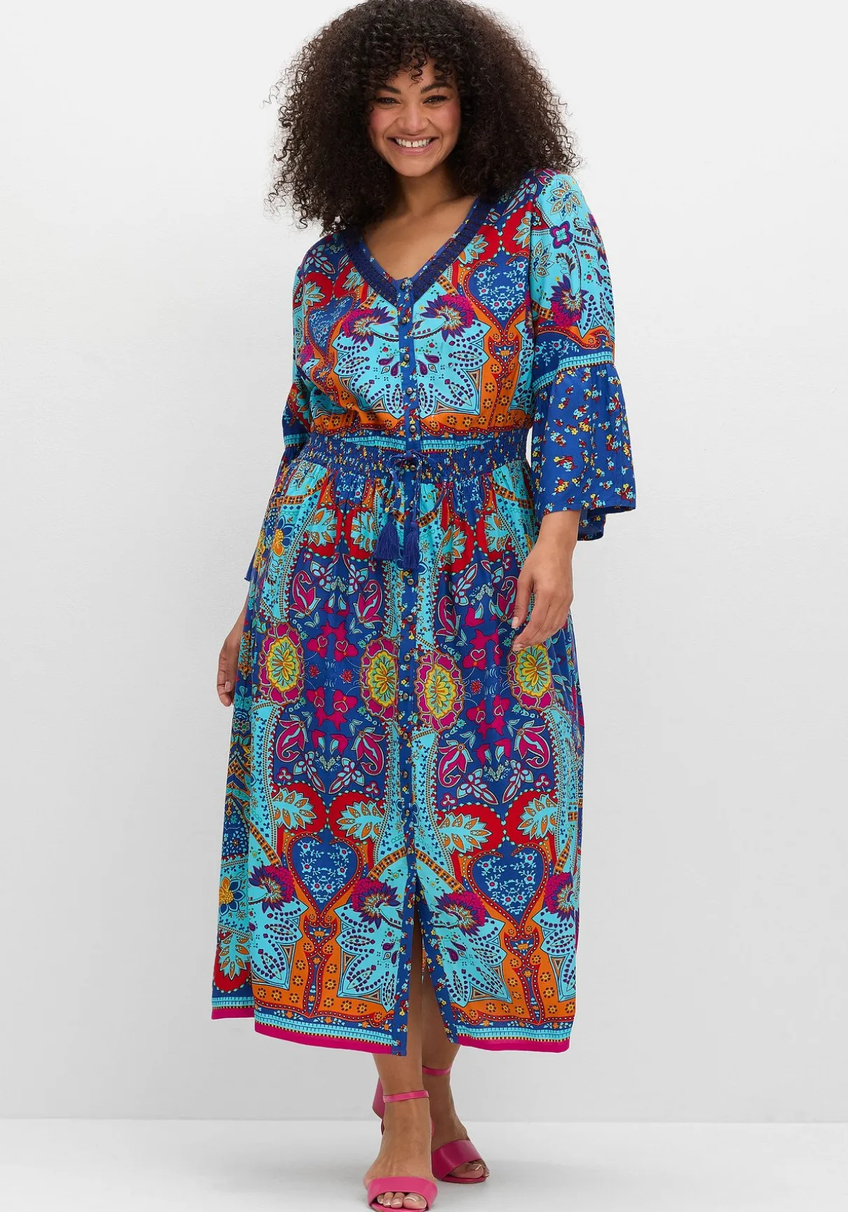 Maxikleid im Boho-Stil, mit Taillen-Smokbund