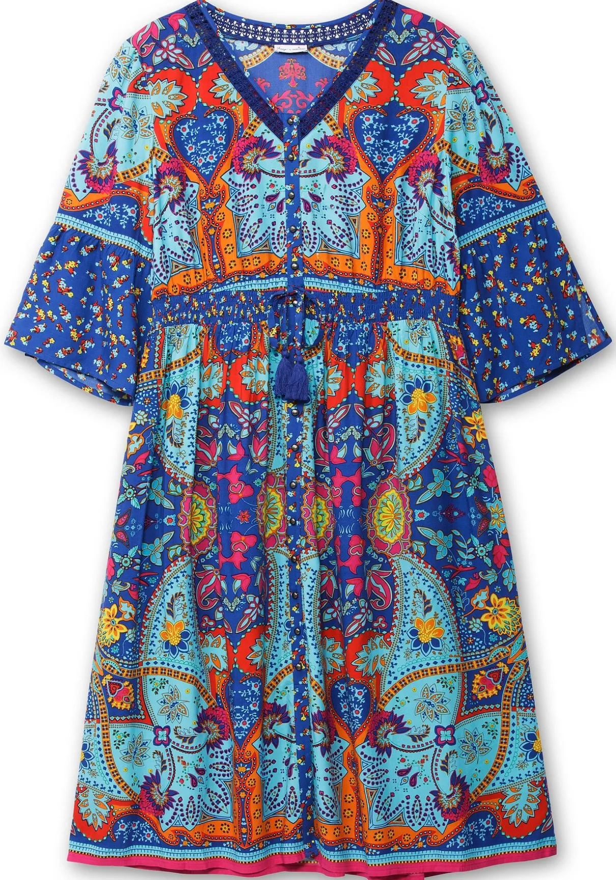 Maxikleid im Boho-Stil, mit Taillen-Smokbund