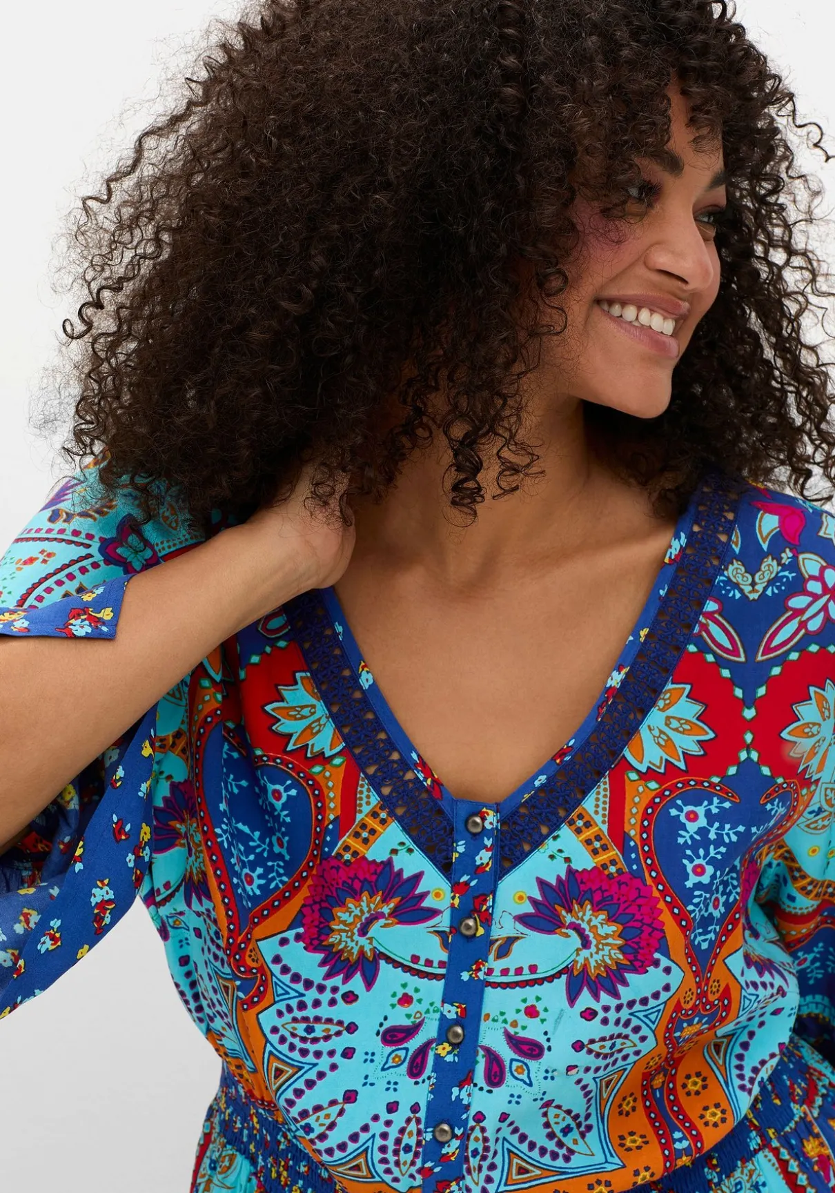 Maxikleid im Boho-Stil, mit Taillen-Smokbund