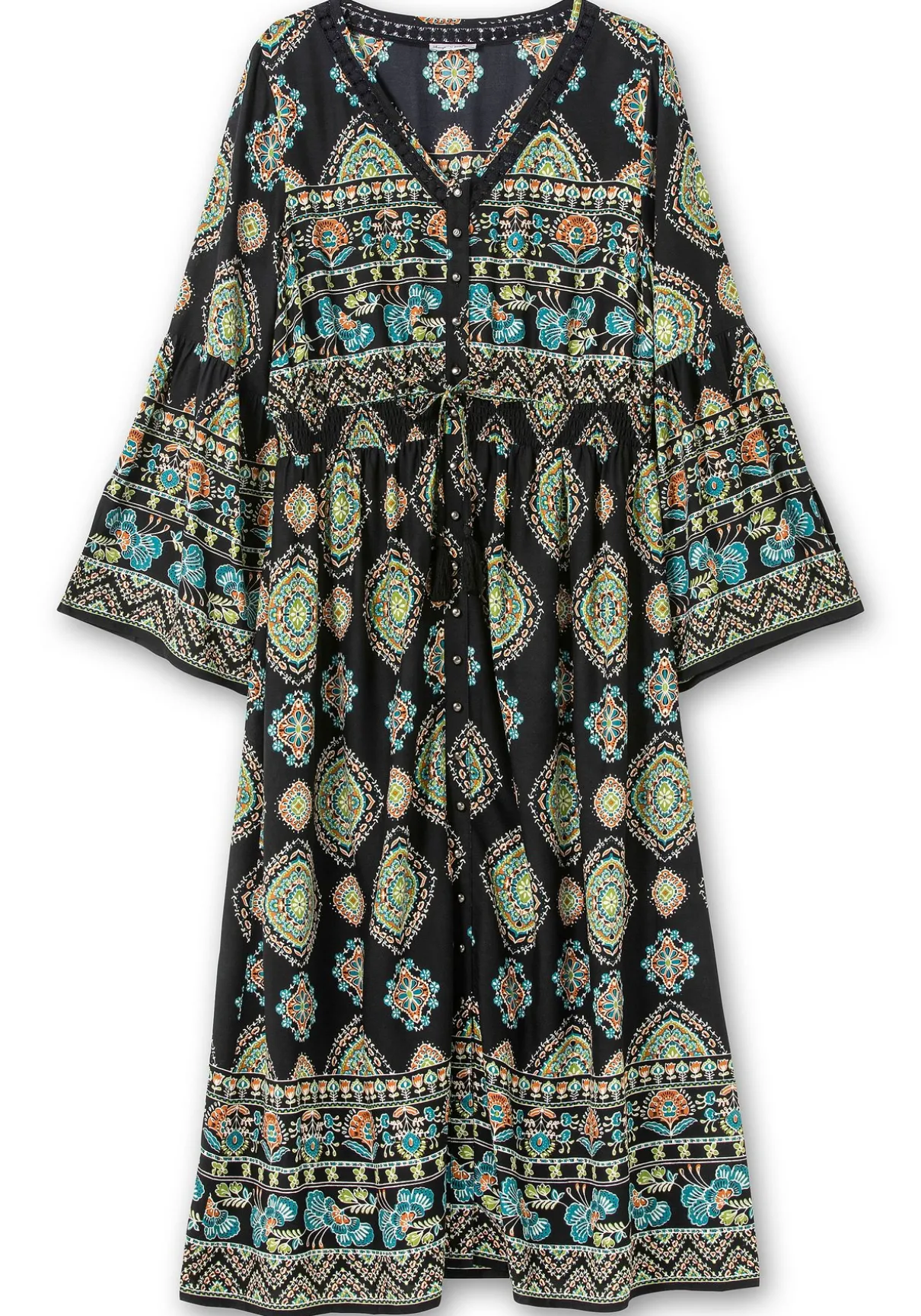 Maxikleid im Boho-Stil, mit Trompetenärmeln