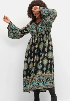 Maxikleid im Boho-Stil, mit Trompetenärmeln