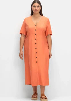 Maxikleid im Leinen-Mix, mit Knopfleiste