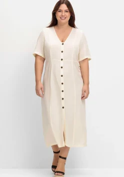 Maxikleid im Leinen-Mix, mit Knopfleiste