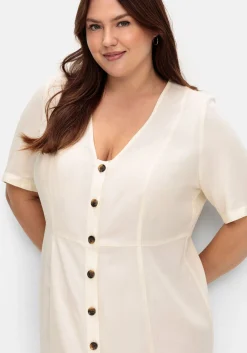 Maxikleid im Leinen-Mix, mit Knopfleiste