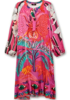 Maxikleid im Mustermix, mit Volant am Saum