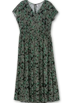 Maxikleid mit Alloverdruck und gesmokter Taille