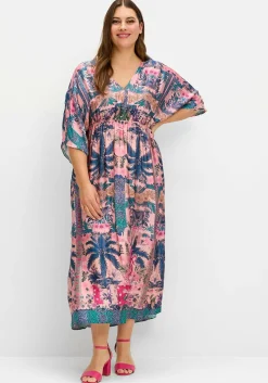 Maxikleid mit Alloverprint und weiten Halbärmeln