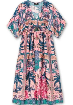 Maxikleid mit Alloverprint und weiten Halbärmeln