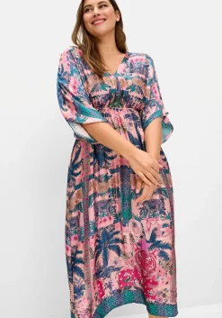 Maxikleid mit Alloverprint und weiten Halbärmeln
