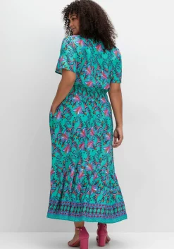 Maxikleid mit Blumendruck und Taillen-Smokbund