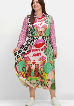 Maxirock aus Viskose-Satin, im Multicolor-Muster