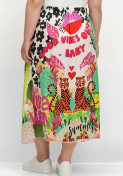 Maxirock aus Viskose-Satin, im Multicolor-Muster